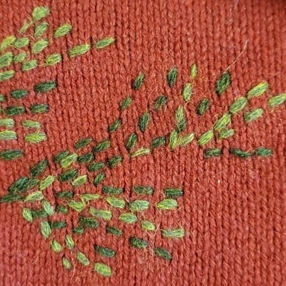 Woolrich Wool Hand Embroidered Front & Back Burgandy Red Sz. L Zippered Cardigan - Picture 4 of 9